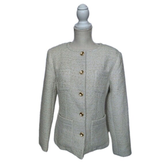 ASTR The Label Cream/Gold Detail Collarless Tweed Jacket/Blazer Size M - Picture 1 of 10